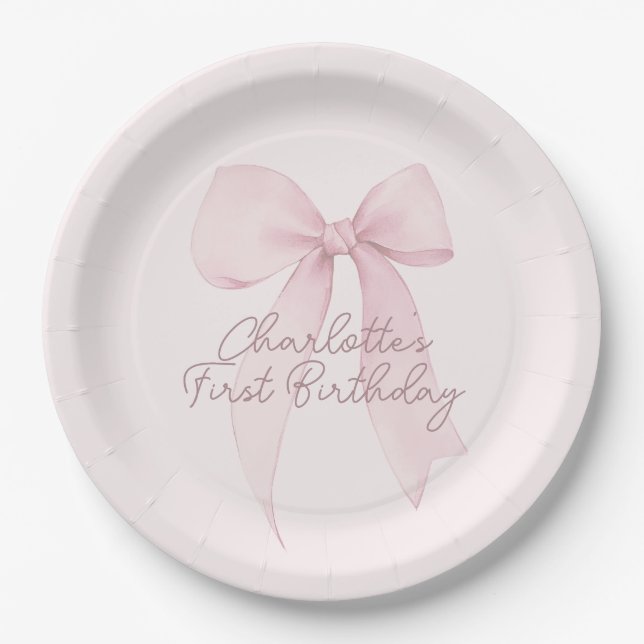 Pink Coquette Bow Custom Paper Plates (Front)