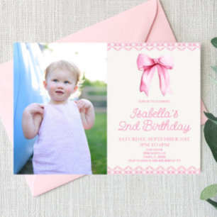 Pink Coquette Bow Custom Picture Birthday Party Invitation