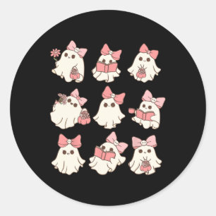 Pink Coquette Bow Cute Ghost Halloween Spooky Seas Classic Round Sticker