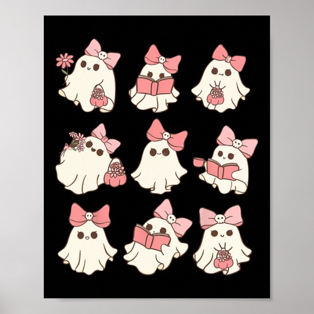 Pink Coquette Bow Cute Ghost Halloween Spooky Seas Poster (Front)