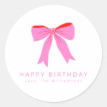 Pink Coquette Bow Cute Personalized Birthday Gift Classic Round Sticker