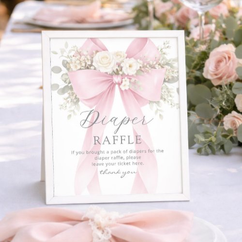 Pink Coquette Bow Diaper raffle Baby shower Poster