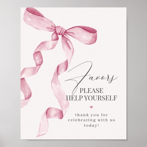 Pink Coquette Bow Favors Party Decor Sign