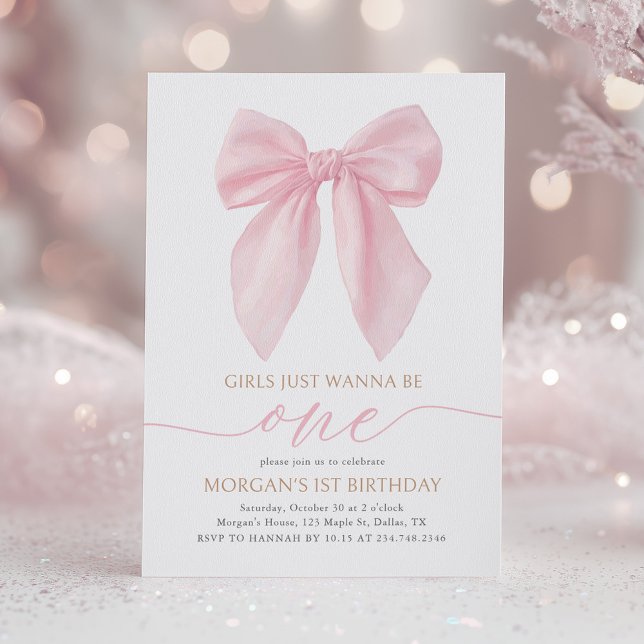 Pink Coquette Bow First Birthday Invitation (Creator Uploaded)