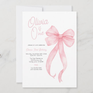 Pink Coquette Bow First Birthday Party Invitation