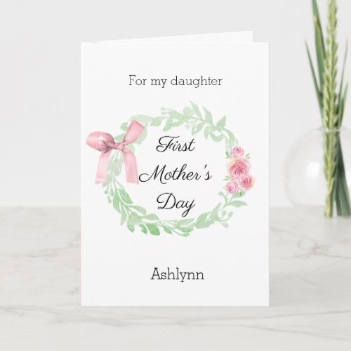 Pink Coquette Bow First Mothers Day  Card
