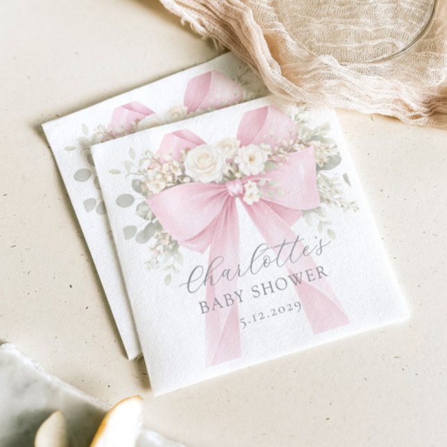 Pink Coquette Bow Floral Baby in bloom baby Shower Napkins (Creator Uploaded)