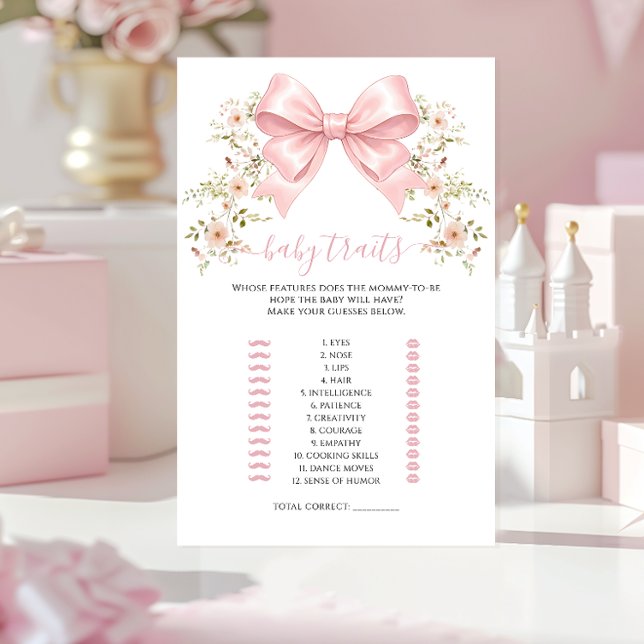 Pink Coquette Bow Floral Baby Traits Shower Games (Creator Uploaded)