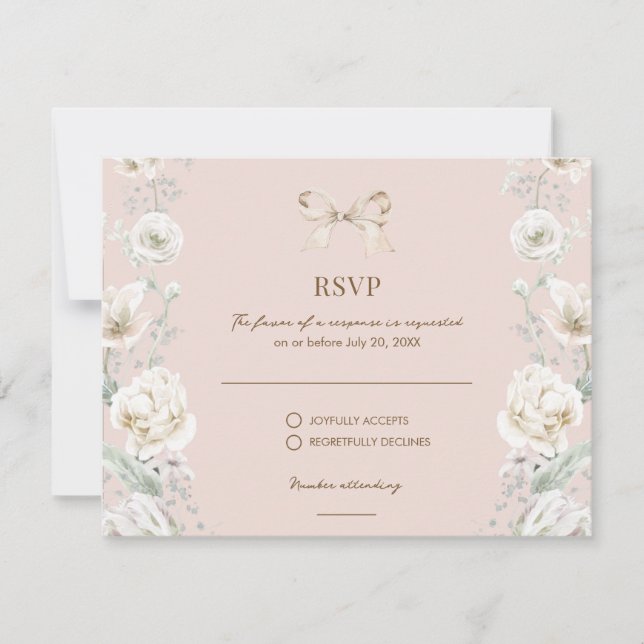 Pink Coquette Bow Floral Wedding RSVP Card (Front)