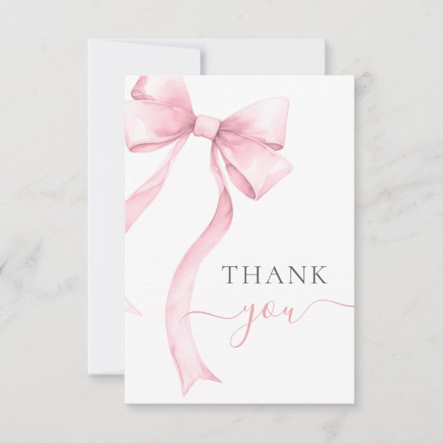Pink Coquette Bow Gingham Girl Baby Shower Thank You Card (Front)
