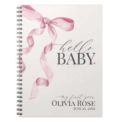 Pink Coquette Bow Girl Baby Gift My First Year Notebook