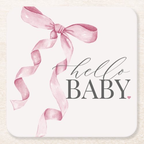 Pink Coquette Bow Girl Baby Shower Decor Square Paper Coaster