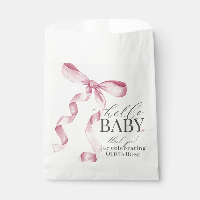 Pink Coquette Bow Girl Baby Shower Dessert  Favor Bag (Front)