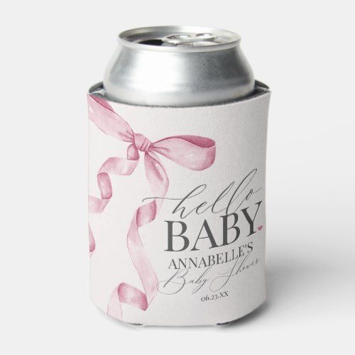 Pink Coquette Bow Girl Baby Shower Dessert Favors Can Cooler