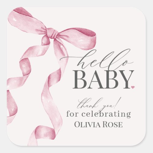 Pink Coquette Bow Girl Baby Shower Favor Square Sticker