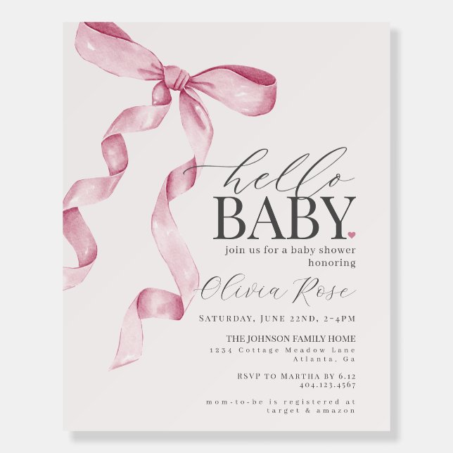 Pink Coquette Bow Girl Baby Shower Foam Boards (Front)