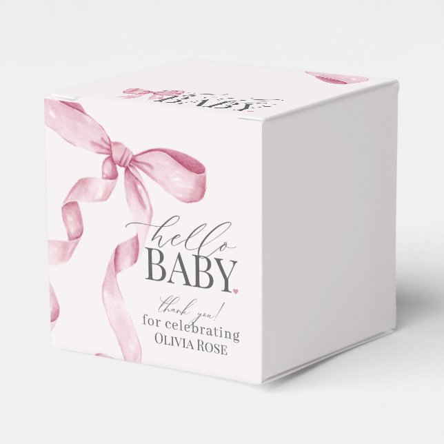 Pink Coquette Bow Girl Baby Shower Gift Favor Boxes (Front Side)