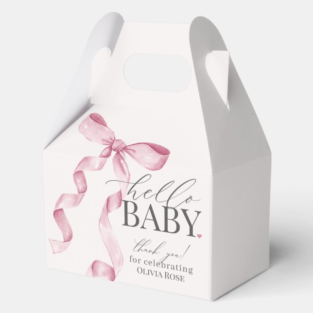 Pink Coquette Bow Girl Baby Shower Gift Favor Boxes (Front)
