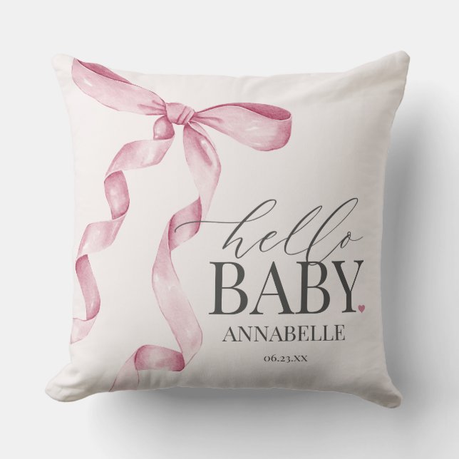Pink Coquette Bow Girl Baby Shower Gift Throw Pillow (Front)