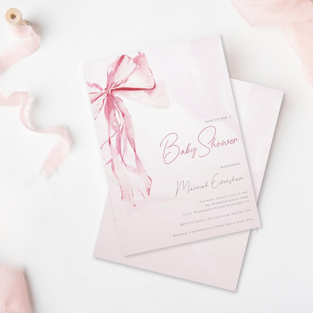 Pink Coquette Bow Girl Baby Shower Invitation (Creator Uploaded)