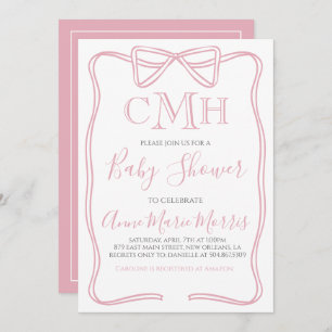 Pink Coquette Bow Girl Baby Shower MAKE ANY COLOR Invitation