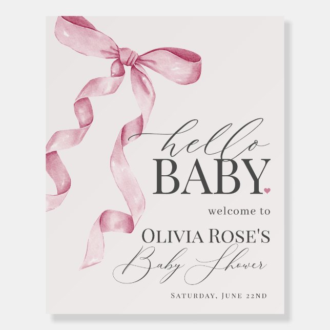 Pink Coquette Bow Girl Baby Shower Welcome Sign (Front)