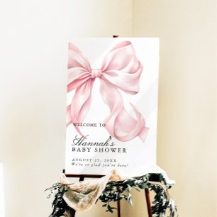 Pink Coquette Bow Girl Baby Shower Welcome Sign