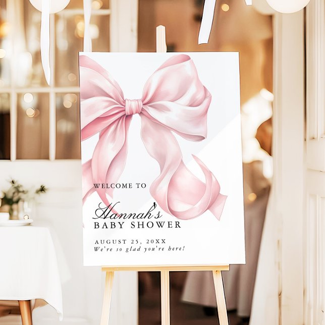 Pink Coquette Bow Girl Baby Shower Welcome Sign (Creator Uploaded)