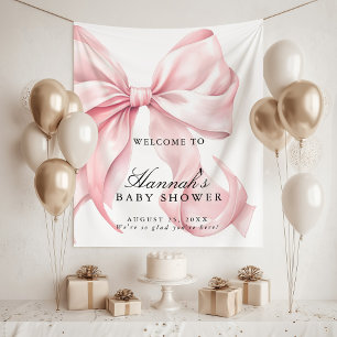 Pink Coquette Bow Girl Baby Shower Welcome Sign Tapestry