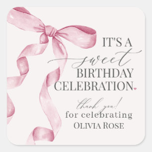 Pink Coquette Bow Girl Birthday Party Favor Square Sticker