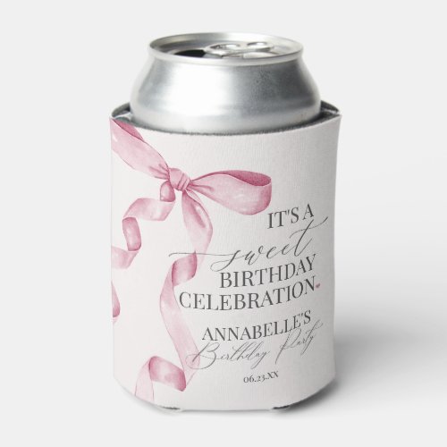 Pink Coquette Bow Girl Birthday Party Favors Can Cooler