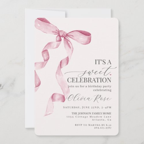 Pink Coquette Bow Girl Birthday Party Invitation