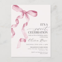 Pink Coquette Bow Girl Birthday Party Invitation