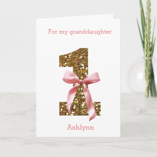 Pink Coquette Bow Gold Glitter 1st Birthday  Card