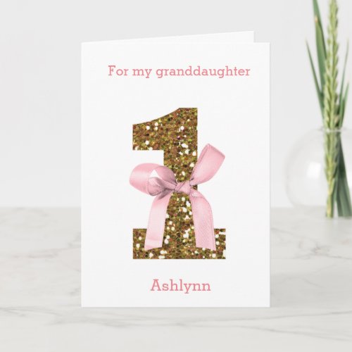 Pink Coquette Bow Gold Glitter One Birthday  Card