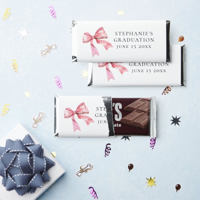 Pink Coquette Bow Graduation  Hershey Bar Favors (Front)