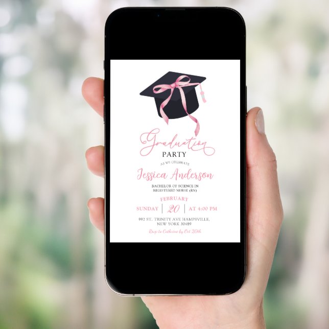 Pink Coquette Bow Graduation Party Invitation (Front Digital)