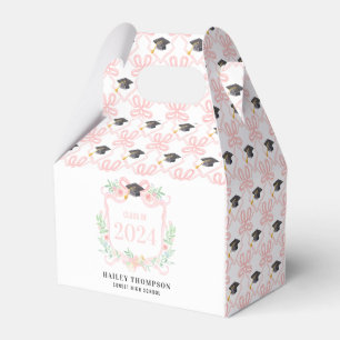 Pink Coquette Bow Graduation Year Crest Favor Boxes