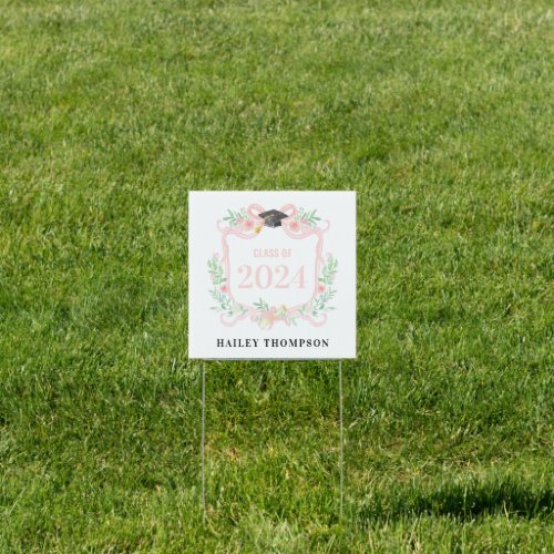 Pink Coquette Bow  Graduation Year Crest Sign