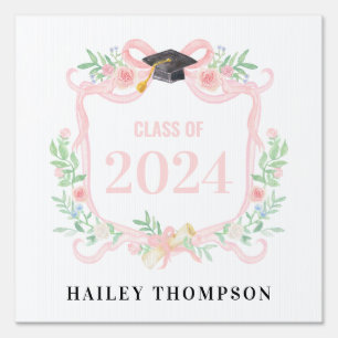Pink Coquette Bow   Graduation Year Crest Sign