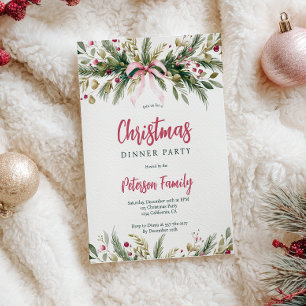 Pink Coquette Bow Grandmillennial Christmas Wreath Invitation