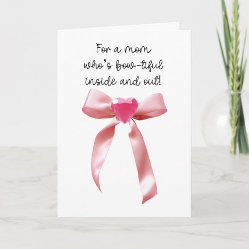 Pink Coquette Bow Heart Gem Mom Card