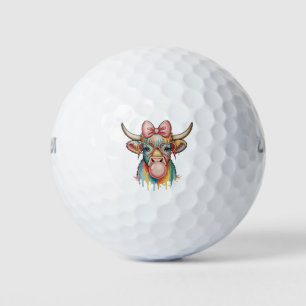 Pink Coquette Bow Highland Cow Bubblegum Golf Balls