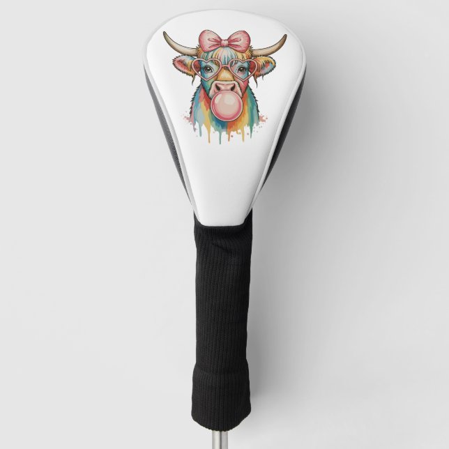 Pink Coquette Bow Highland Cow Bubblegum Golf Head Cover (Front)
