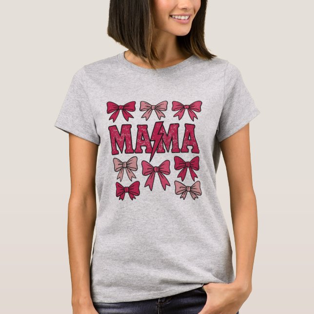Pink Coquette Bow Mama Lightening Bolt Mom  T-Shirt (Front)