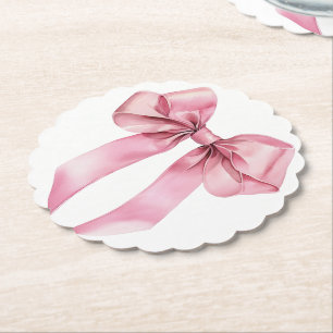 Pink Coquette Bow minimalist birthday Paper Coaster