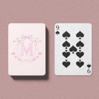 Pink Coquette Bow Monogram Custom Playing Cards