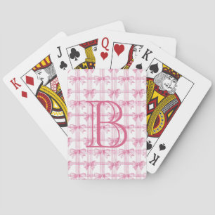 Pink Coquette Bow Monogram Poker Cards