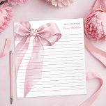 Pink Coquette Bow Notepad – Elegant Stationery<br><div class="desc">Pink Coquette Bow Notepad – Elegant Girl Stationery Gift Add a touch of charm to your daily notes with this pink coquette bow notepad! Featuring a delicate bow design and soft blush tones, it’s perfect for jotting down to-dos, love notes, or gift lists. A sweet and thoughtful gift for baby...</div>