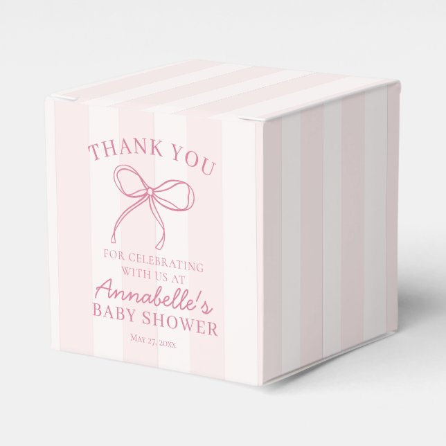 Pink Coquette Bow Pastel Baby Shower Dessert Favor Boxes (Front Side)